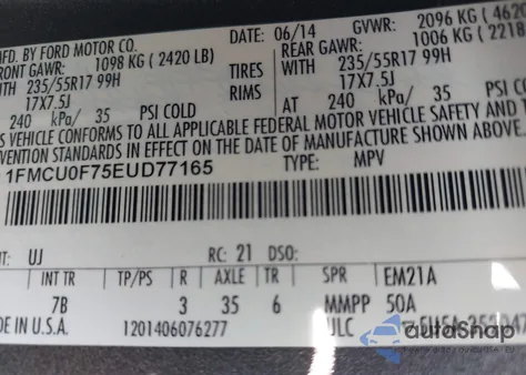 2014 Ford Escape S из США, поврежденный, VIN 1FMCU0F75EUD77165